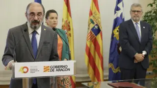 Lambán, en el acto de la firma del acuerdo de financiación de la Universidad de Zaragoza.