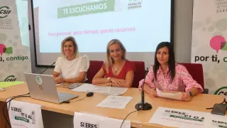 Sandra Lipe, Mónica de Cristóbal y Gema Tomás durante la rueda de prensa del sindicato CSIF.