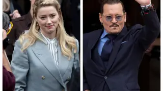 Amber Heard y Johnny Depp a su salida del juzgado
