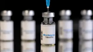 FILE PHOTO: Illustration shows mock-up vials labeled "Monkeypox vaccine" and medical syringe