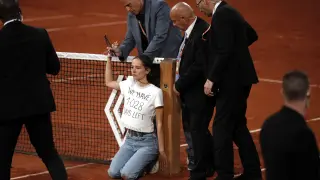 Espontánea, durante la segunda semifinal del Roland Garros.