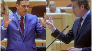 Combo de imágenes de Sánchez y Feijóo en el Senado
