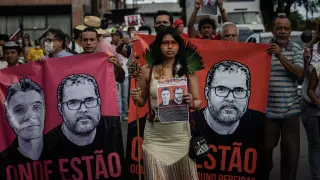 Protesta por la desaparición en la Amazonía de Araújo  y Philips.