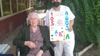 María Morer, en la celebración de su 105 cumpleaños.