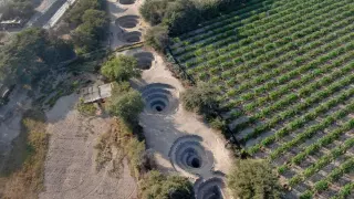 Fotografía aérea de los acueductos de Cantalloc, en Nazca (Perú).