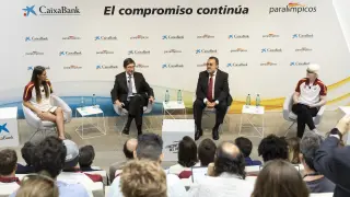 Gascón, Goirigolzarri y Carballeda, en la presentación del acuerdo entre CaixaBank y el Comité Paralímpico
