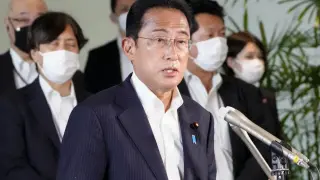El primer ministro japonés, Fumio Kishida, en rueda de prensa tras el asesinato de Shinzo Abe.