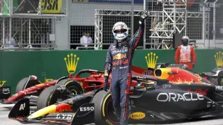 Max Verstappen celebra su clasificación, este sábado.