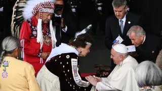 El Papa Francisco en la ceremonia de bienvenida a Canadá.