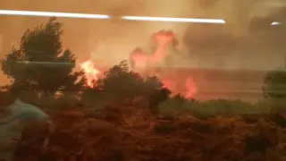 Las llamas se encontraban a escasos metros del tren.