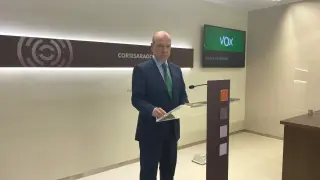 El portavoz de Vox, Santiago Morón, en la rueda de prensa celebrada este martes.