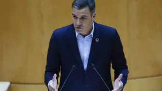 Pedro Sánchez durante el debate, este martes en el Senado.
