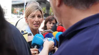 Díaz atiende a los medios este viernes en Bilbao.