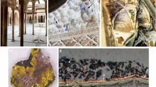 Las láminas de oro que decoran algunos palacios de la Alhambra está adquiriendo tonalidades moradas a causa de la corrosión.