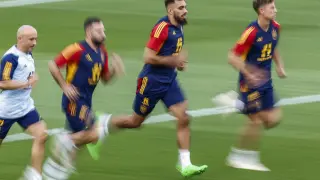 Borja Iglesias entrenando con la selección española
