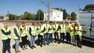 Autoridades y socios del proyecto de Litera TIM visitando las obras de la nueva terminal Intermodal de mercancías.