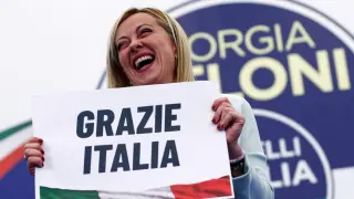 Georgia Meloni, tras saberse ganadora de las elecciones en Italia.