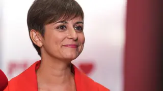 Isabel Rodríguez en la sede del PSOE, este domingo.