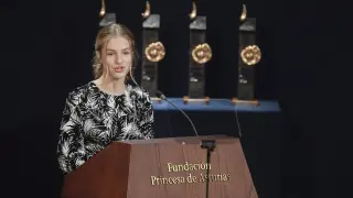La princesa Leonor, durante su discurso en los premios que llevan su nombre.