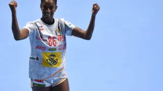 La jugadora española Alexandrina Cabral Barbosa celebrando durante el partido contra Alemania.