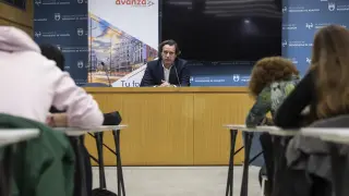 El director de Avanza, Guillermo Ríos, durante su comparecencia este martes ante los medios de comunicación.