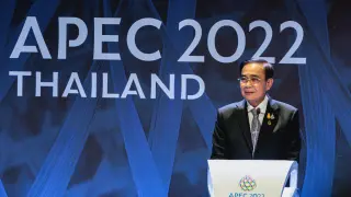 El primer ministro de Tailandia, Prayut Chan-o-cha, en el Foro de Cooperación Económica Asia-Pacífico celebrado en Bangkok.