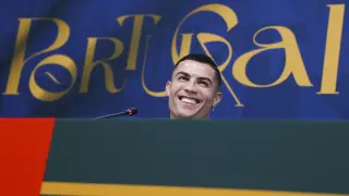 Cristiano Ronaldo en una rueda de prensa esta mañana.