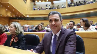 Pedro Sánchez en el pleno del Senado ayer.