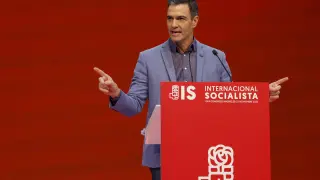 El presidente de Gobierno y secretario general del PSOE, Pedro Sánchez, durante su participación este domingo en la clausura del XXVI Congreso de la Internacional Socialista