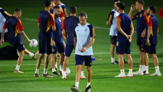 Entrenamiento de la selección española este lunes en Catar