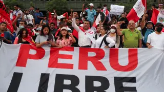 Protestas para adelantar las elecciones generales en Lima, Perú.