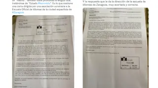 La carta enviada por una asociación ucraniana a la Escuela Oficial de Idiomas de Zaragoza, y la respuesta que le ha dado el centro.