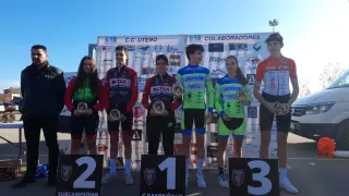 Uno de los podios de la Copa Aragonesa de ciclocross de Utebo
