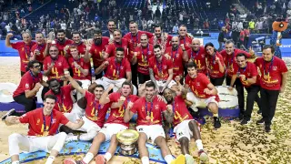 La selección española de baloncesto celebra el título europeo, el pasado mes de septiembre.
