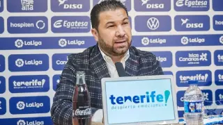 Juan Carlos Cordero, en una rueda de prensa en su reciente paso por el CD Tenerife.