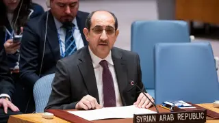 El representante en la ONU de Siria Bassam Sabbagh en el Consejo de Seguridad sobre la situación del país