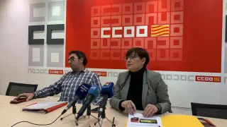 Mario Lolumo y Delia Lizana, en la sede de CC. OO. Aragón.