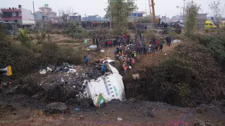 Lugar donde cayó el avión en la ciudad de Pokhara