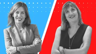 Natalia Chueca y Lola Ranera, candidatas del PP-A y el PSOE-A a la Alcaldía de Zaragoza.