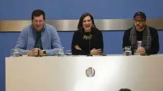 Pedro Ortega, Sara Fernández y Tomás Gómez Perry, en la rueda de prensa.