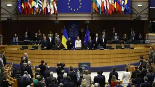 Zelenski en la apertura del pleno extraordinario en el Parlamento Europeo
