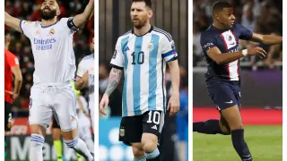 Leo Messi, Karim Benzema, Kylian Mbappé