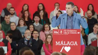 El secretario general del PSOE y presidente del Gobierno, Pedro Sánchez, participa en un acto del partido en Málaga