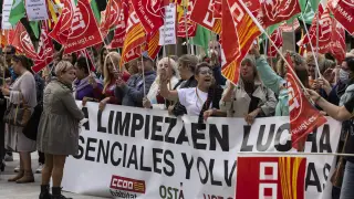 Imagen de octubre del pasado año de la protesta de las limpiadoras en demanda de un convenio digno en Zaragoza.