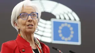 Christine Lagarde, presidenta del BCE, en el Parlamento Europeo de Estrasburgo, este miércoles.