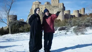 Un momento del rodaje de 'La abadesa' en el castillo de Loarre.