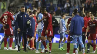 Momento del final del partido de este lunes en Málaga, con derrota por 3-0 del Real Zaragoza.