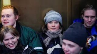 Greta Thunberg en la protesta en Oslo.