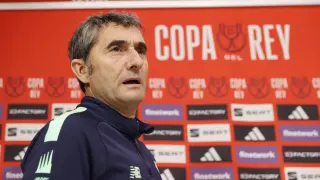 El entrenador del Athletic, Ernesto Valverde, en rueda de prensa este martes, previa al choque copero del miércoles ante Osasuna en El Sadar