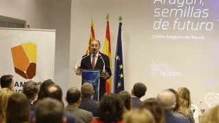Javier Lambán, este martes durante la presentación del Centro Aragonés del Talento.